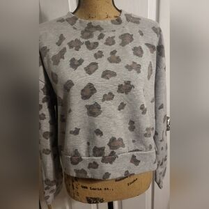 O'Neill XL Womens Crewneck Sweatshirt Leopard Cropped Grey Black Brown Cheetah